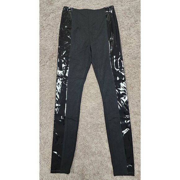 NWT Lysse Side Panel Shiny Lacquer Trim Black Leggings Small - Picture 2 of 8